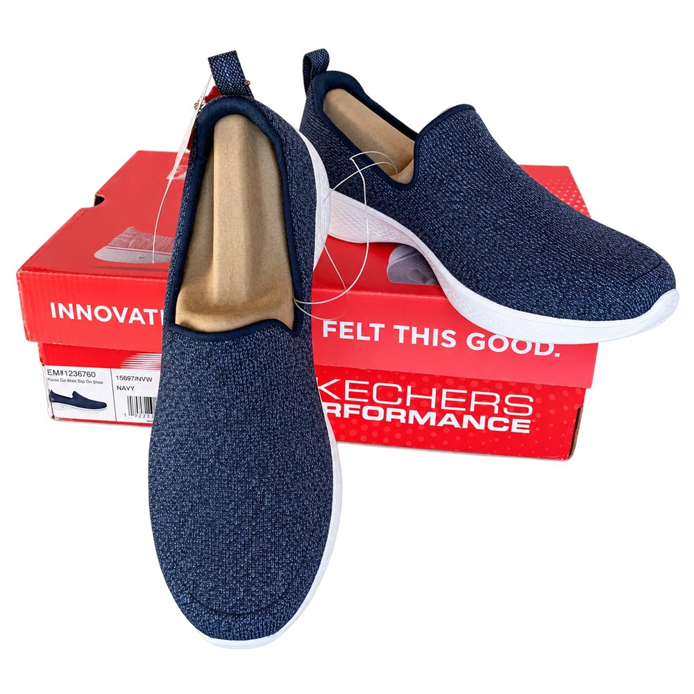 Skechers GOwalk 6.5 Women Navy Lite Cushioning Knit Slip On Walking Shoes NEW